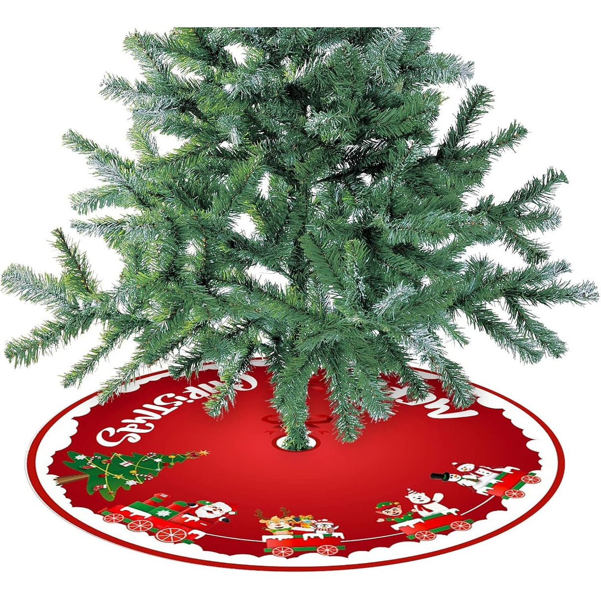 Covoras Pentru Bradul De Craciun, Din Tesatura Pufoasa, Cu Fundite De Prindere, Diametru 90 Cm - vivimall.ro