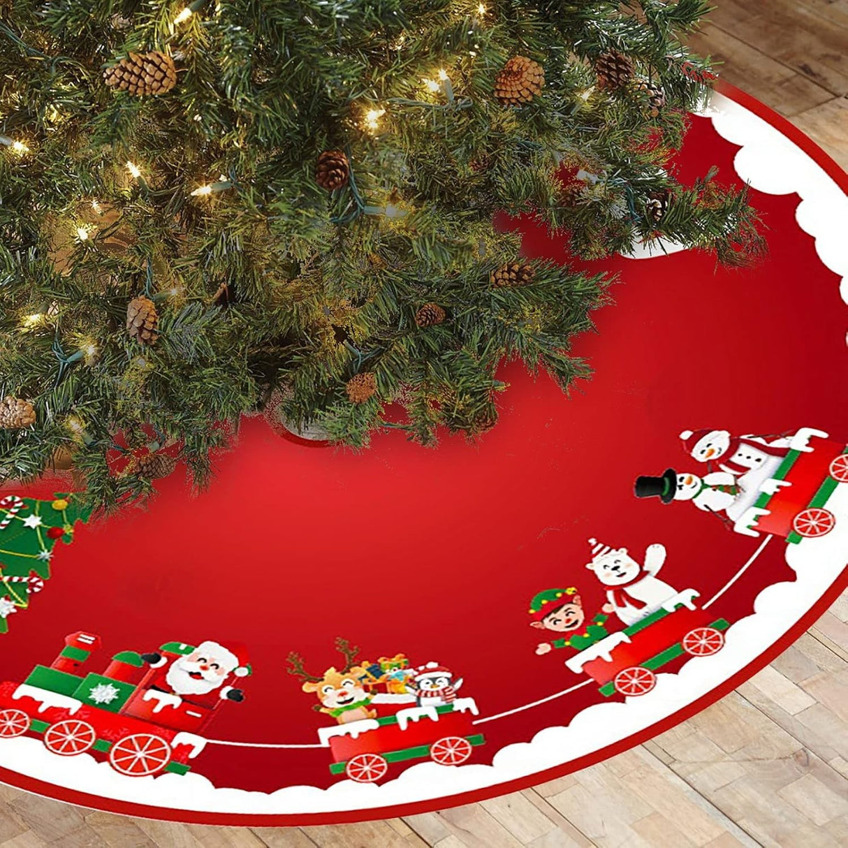 Covoras Pentru Bradul De Craciun, Din Tesatura Pufoasa, Cu Fundite De Prindere, Diametru 90 Cm - vivimall.ro