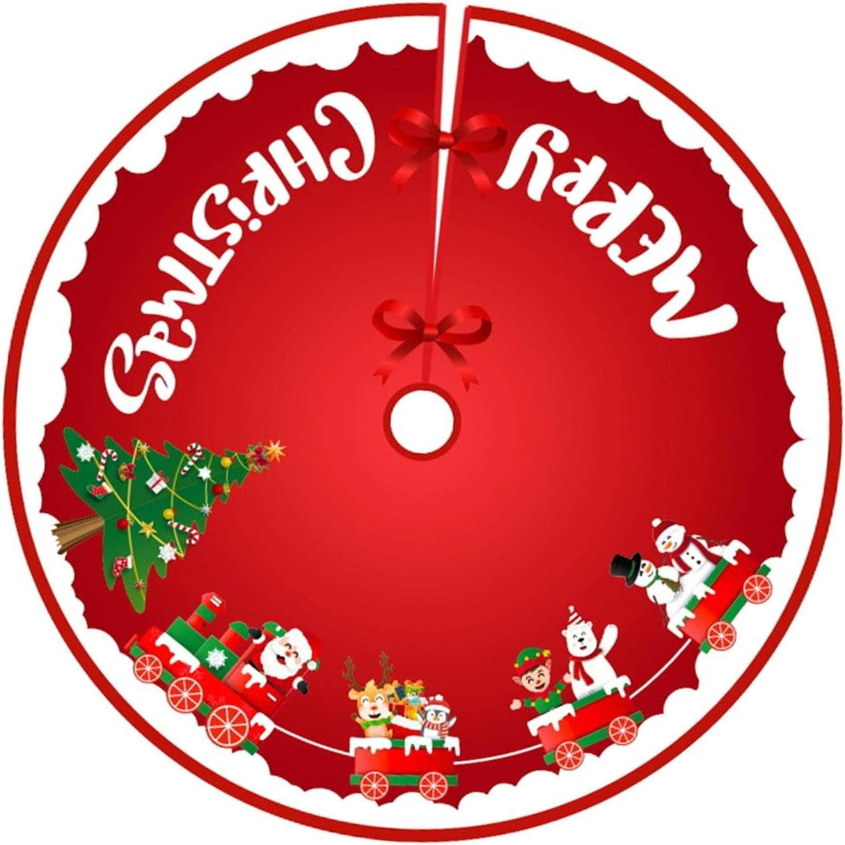Covoras Pentru Bradul De Craciun, Din Tesatura Pufoasa, Cu Fundite De Prindere, Diametru 90 Cm - vivimall.ro