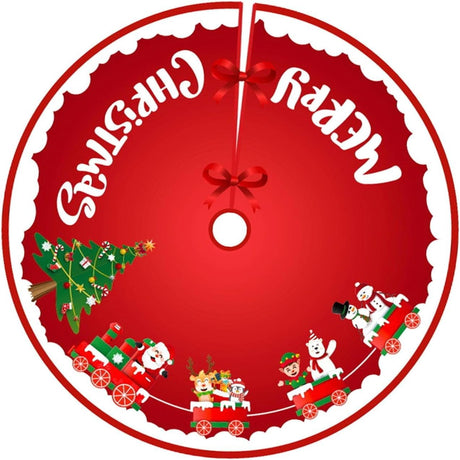 Covoras Pentru Bradul De Craciun, Din Tesatura Pufoasa, Cu Fundite De Prindere, Diametru 90 Cm - vivimall.ro
