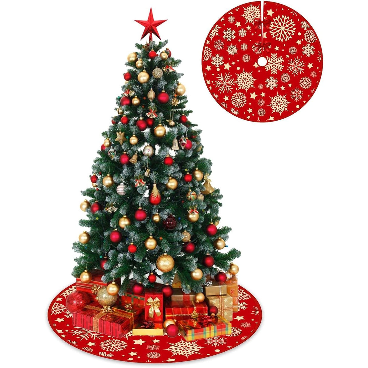 Covoras Pentru Bradul De Craciun, Din Tesatura Pufoasa, Cu Fundite De Prindere, Diametru 90 Cm - vivimall.ro