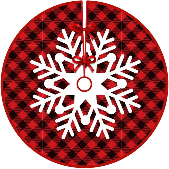 Covoras Pentru Bradul De Craciun, Din Tesatura Pufoasa, Cu Fundite De Prindere, Carouri Rosu/, Diametru 90 Cm - vivimall.ro