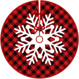 Covoras pentru Bradul de Craciun, Flippy, din Tesatura Pufoasa, cu Fundite de Prindere, Model Fulg de Nea, Carouri Rosu/Negru, Diametru 90 cm