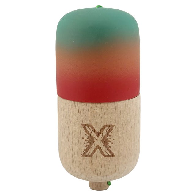 Kendama Pill X Originala, Flippy, Profesionala Model Rubber Grip Pilula, din Lemn, Varsta 9+, Ata 62/65 cm, 11 x 5 x 5 cm, Gradient Verde/Portocaliu/Rosu - vivimall.ro