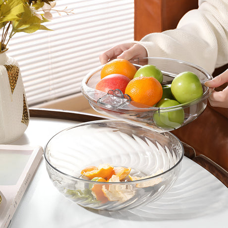 Bol cu Doua Straturi, Vivimall, pentru Fructe, Legume, Snacks, cu Strat de Scurgere a Apei, Suport pentru Telefonul Mobil, 22.4x9 cm, Transparent - vivimall.ro