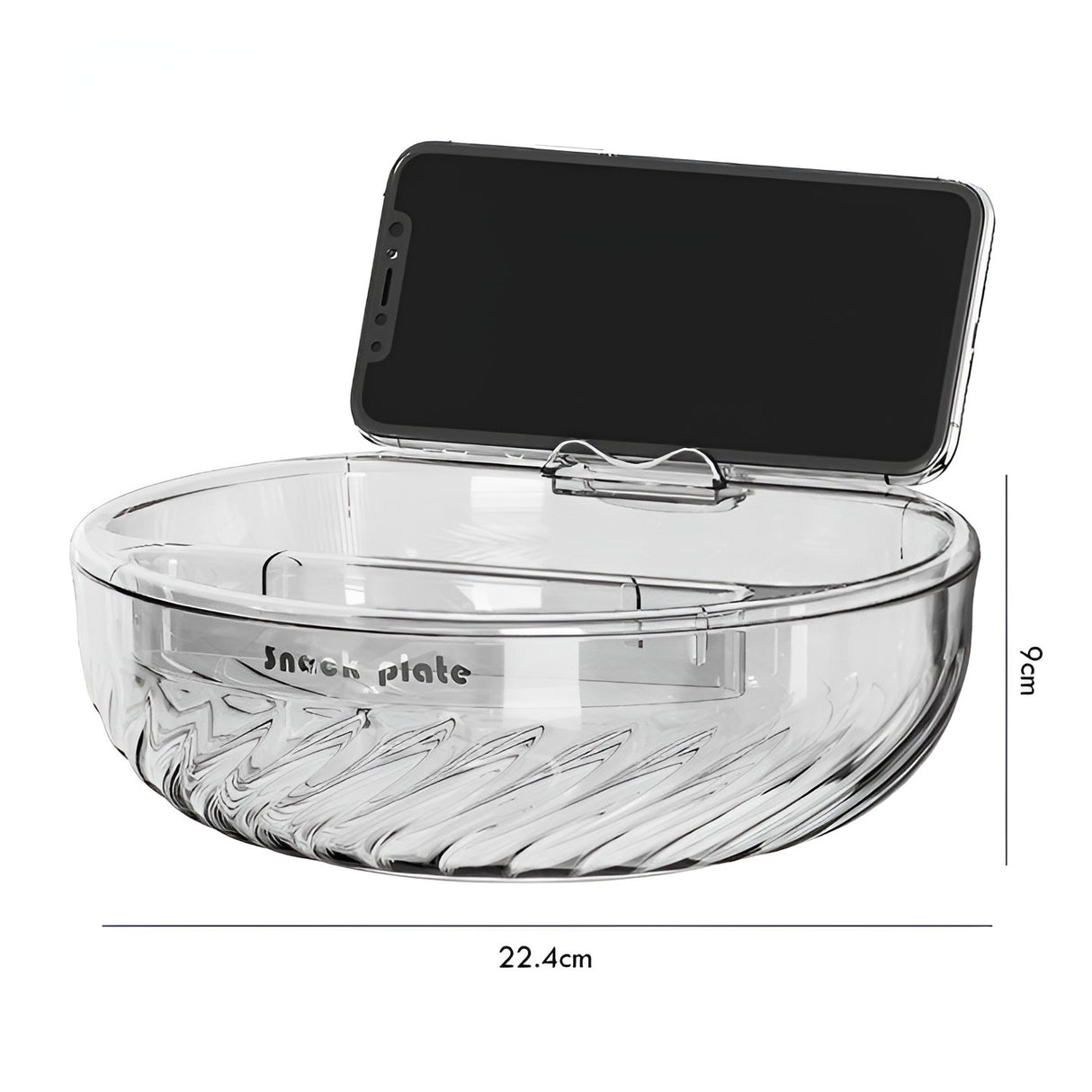 Bol cu Doua Straturi, Vivimall, pentru Fructe, Legume, Snacks, cu Strat de Scurgere a Apei, Suport pentru Telefonul Mobil, 22.4x9 cm, Transparent - vivimall.ro