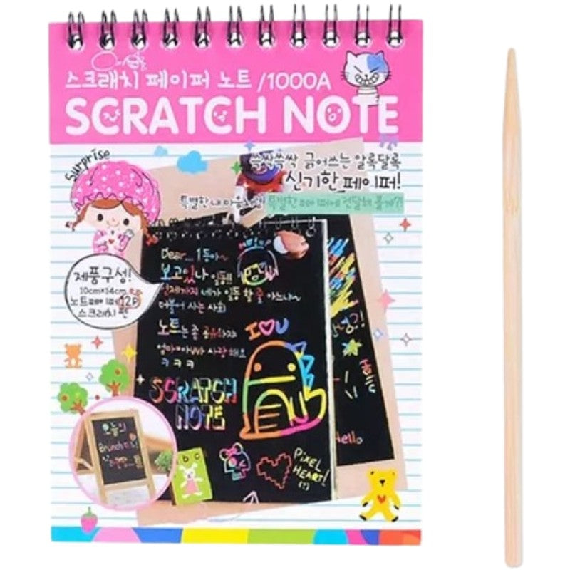 Caiet Cu Fise Razuibile Diy Magic Scratch, 12 File, Curcubeu, Creion Din Lemn, Cartonase Negre, 14.5 X 10 Cm - vivimall.ro