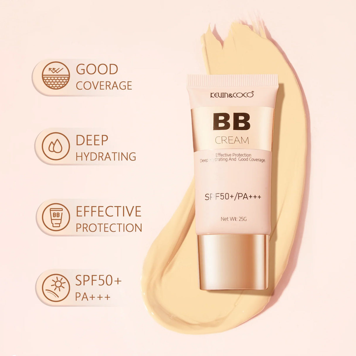 Crema BB Kevin&Coco Radiance-Enhancing, SPF 50+, PA +++, 4.5x1.5x10.8cm, 25 g, Nuanta KC06 - vivimall.ro