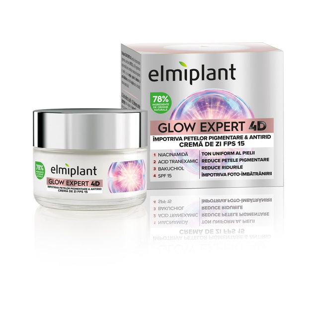Crema de Zi, Elmiplant, Glow Expert 4D Impotriva Petelor Pigmentare si Antirid, cu Niacinamida si SPF 15, 50 ml - vivimall.ro