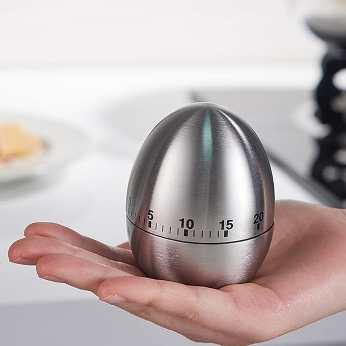 Cronometru De Bucatarie, Mecanic, Forma De Ou, Din Otel Inoxidabil, 60 Min Timer, 8 X 6 Cm, Argintiu - vivimall.ro