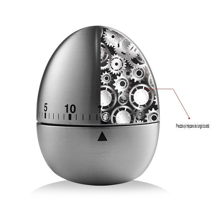 Cronometru De Bucatarie, Mecanic, Forma De Ou, Din Otel Inoxidabil, 60 Min Timer, 8 X 6 Cm, Argintiu - vivimall.ro
