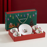 Set Vesela Festiva, Flippy, Tema Craciun, 4 x Boluri 300 ml, 2 x Farfurii 18 x 3.4 cm, din Ceramica, Model 3, Multicolor - vivimall.ro