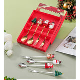 Set 4 Tacamuri, Flippy, Tema Craciun, 2 Linguri + 2 Furculite, cu Figurine, din Otel Inoxidabil, Cutie Cadou, 19 x 15 x 2.2 cm, Auriu - vivimall.ro