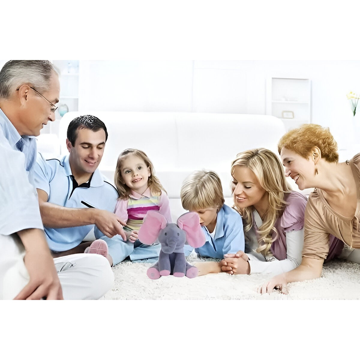 Jucarie Interactiva Pentru Copii, Elefantel Peek-A-Boo, Muzica, Misca Urechile, Alimentare Cu Baterii, 30 Cm, Roz-Gri - vivimall.ro