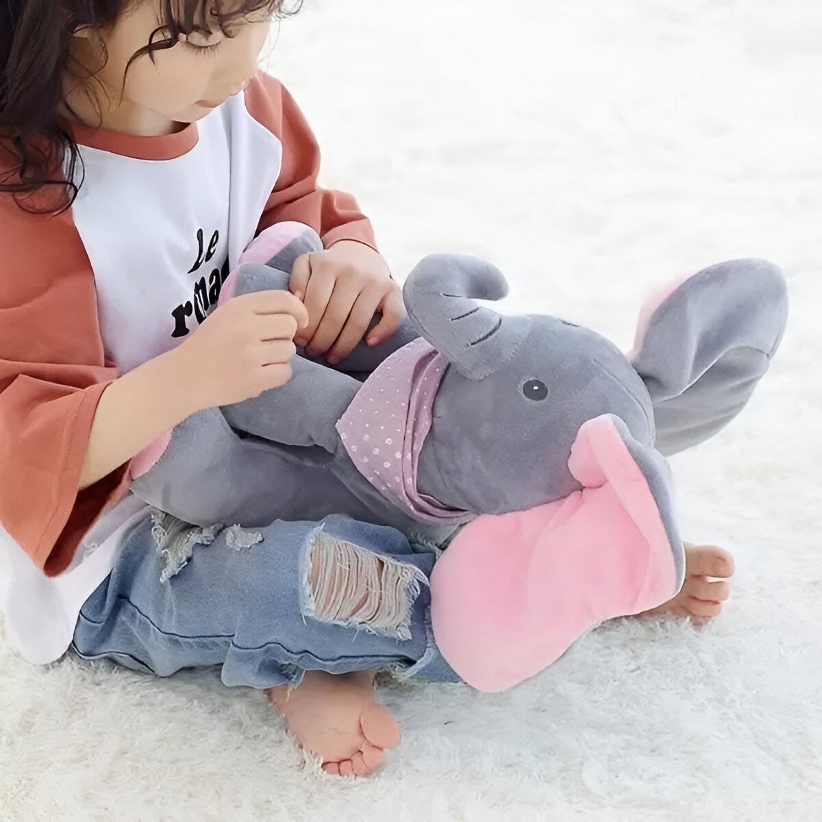 Jucarie Interactiva Pentru Copii, Elefantel Peek-A-Boo, Muzica, Misca Urechile, Alimentare Cu Baterii, 30 Cm, Roz-Gri - vivimall.ro