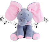 Jucarie Interactiva Pentru Copii, Elefantel Peek-A-Boo, Muzica, Misca Urechile, Alimentare Cu Baterii, 30 Cm, Roz-Gri - vivimall.ro