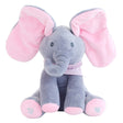 Jucarie Interactiva Pentru Copii, Elefantel Peek-A-Boo, Muzica, Misca Urechile, Alimentare Cu Baterii, 30 Cm, Roz-Gri - vivimall.ro