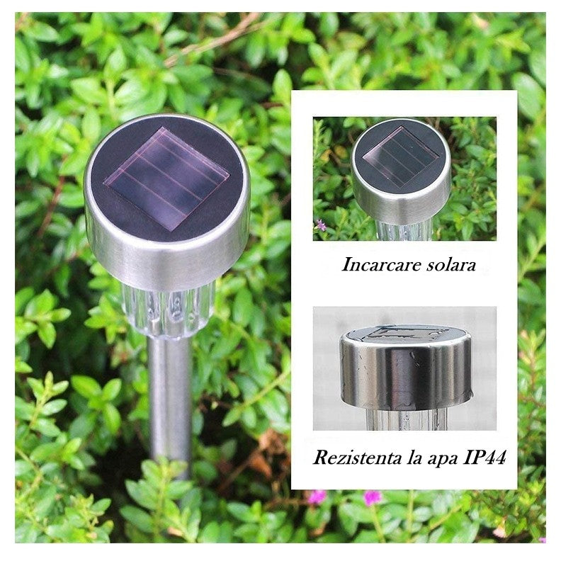 Lampa Solara Led De Exterior Pentru Gradina, Dispersor Normal, 0.06W, Inox, 29 Cm - vivimall.ro