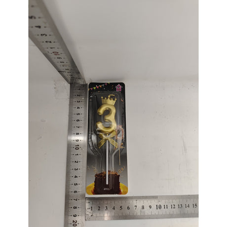 Lumanare pentru Tort Cifra 3, Model Coroana, Gold, Vivimall, Party - vivimall.ro