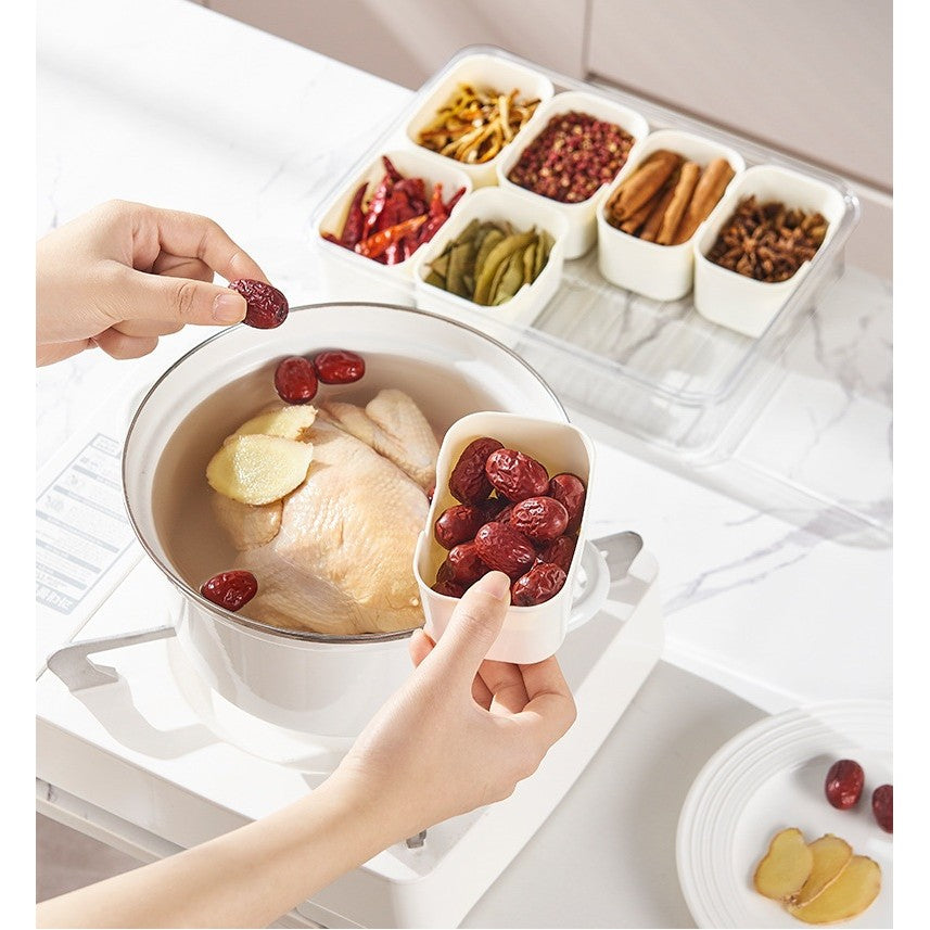 Cutie Alimentara Multifunctionala, Vivimall, pentru Condimente, Gustari,  Inchidere Etans, cu Capac si Maner, 4 Compartimente, 25 x 8 x 18 cm, Alb - vivimall.ro