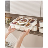 Cutie Alimentara Multifunctionala, Vivimall, pentru Condimente, Gustari,  Inchidere Etans, cu Capac si Maner, 8 Compartimente, 32 x 8 x 25 cm, Alb - vivimall.ro