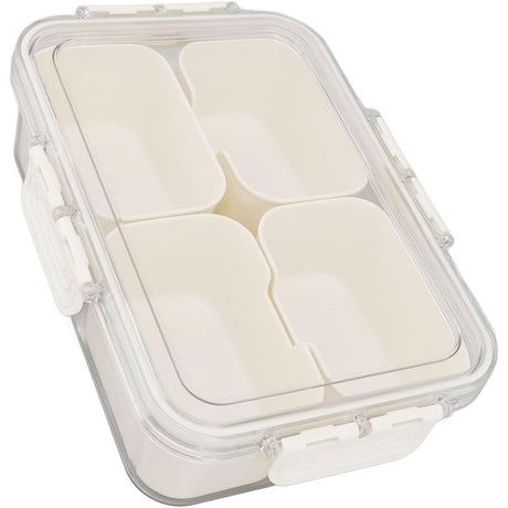 Cutie Alimentara Multifunctionala, Pentru Condimente, Gustari, Inchidere Etans, Cu Capac Si Maner, 4 Compartimente, 25 X 8 X 18 Cm, Alb - vivimall.ro