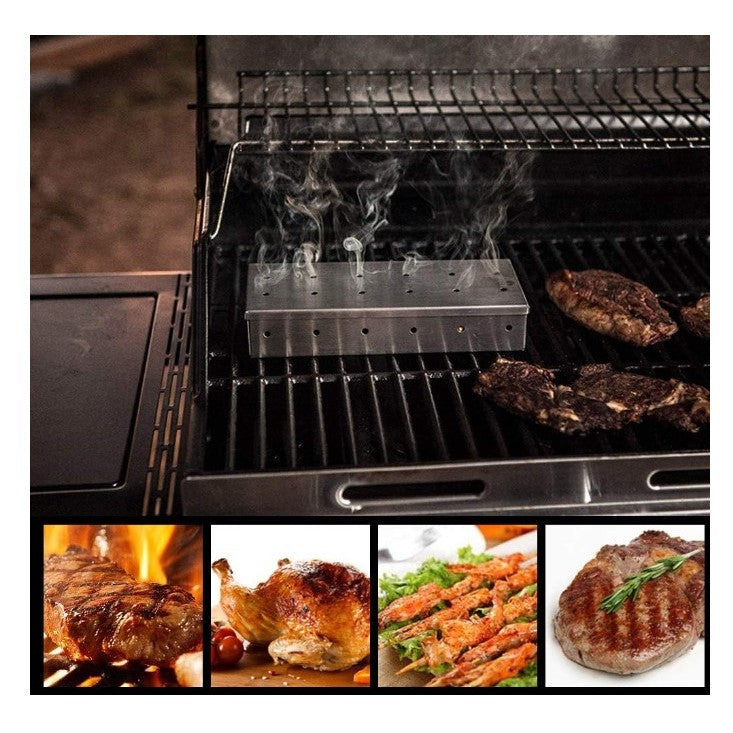 Cutie de afumator pentru gratar Vivimall, Inox, 9.6x4.4x22.2 cm, Argintiu - vivimall.ro