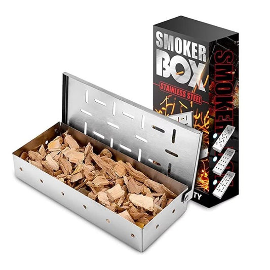 Cutie de afumator pentru gratar Vivimall, Inox, 9.6x4.4x22.2 cm, Argintiu - vivimall.ro