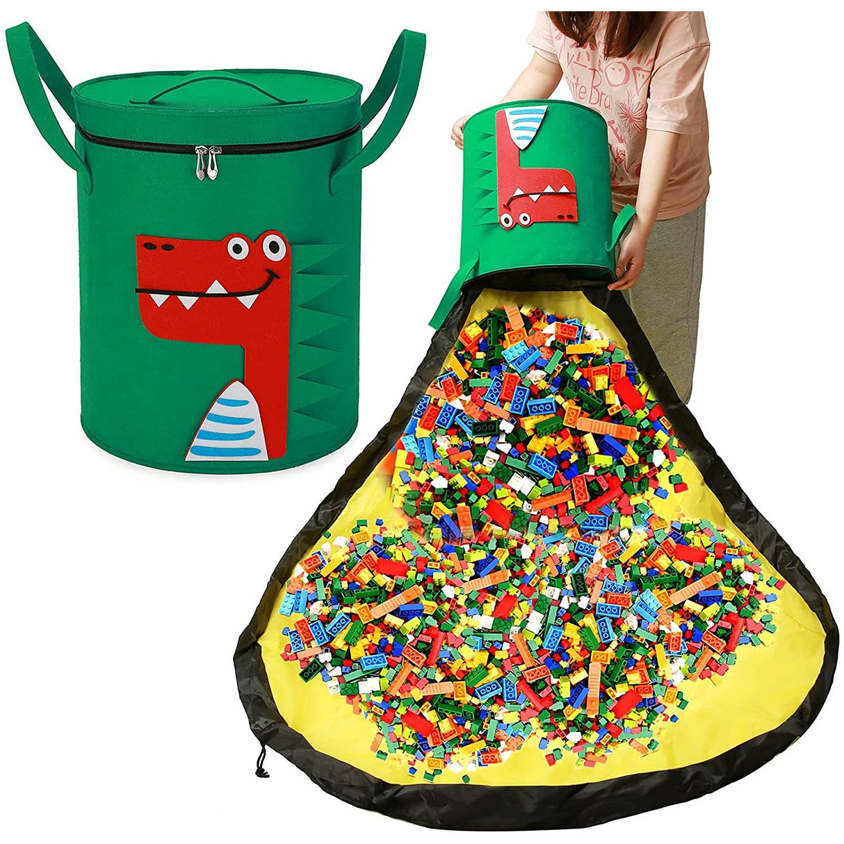 Cutie De Depozitare 2In1, Impermeabila, Covor Pentru Jucarii Si Lego 150Cm, Capacitate Mare, Cu Manere, Cu Sfori, Inaltime 40Cm - vivimall.ro