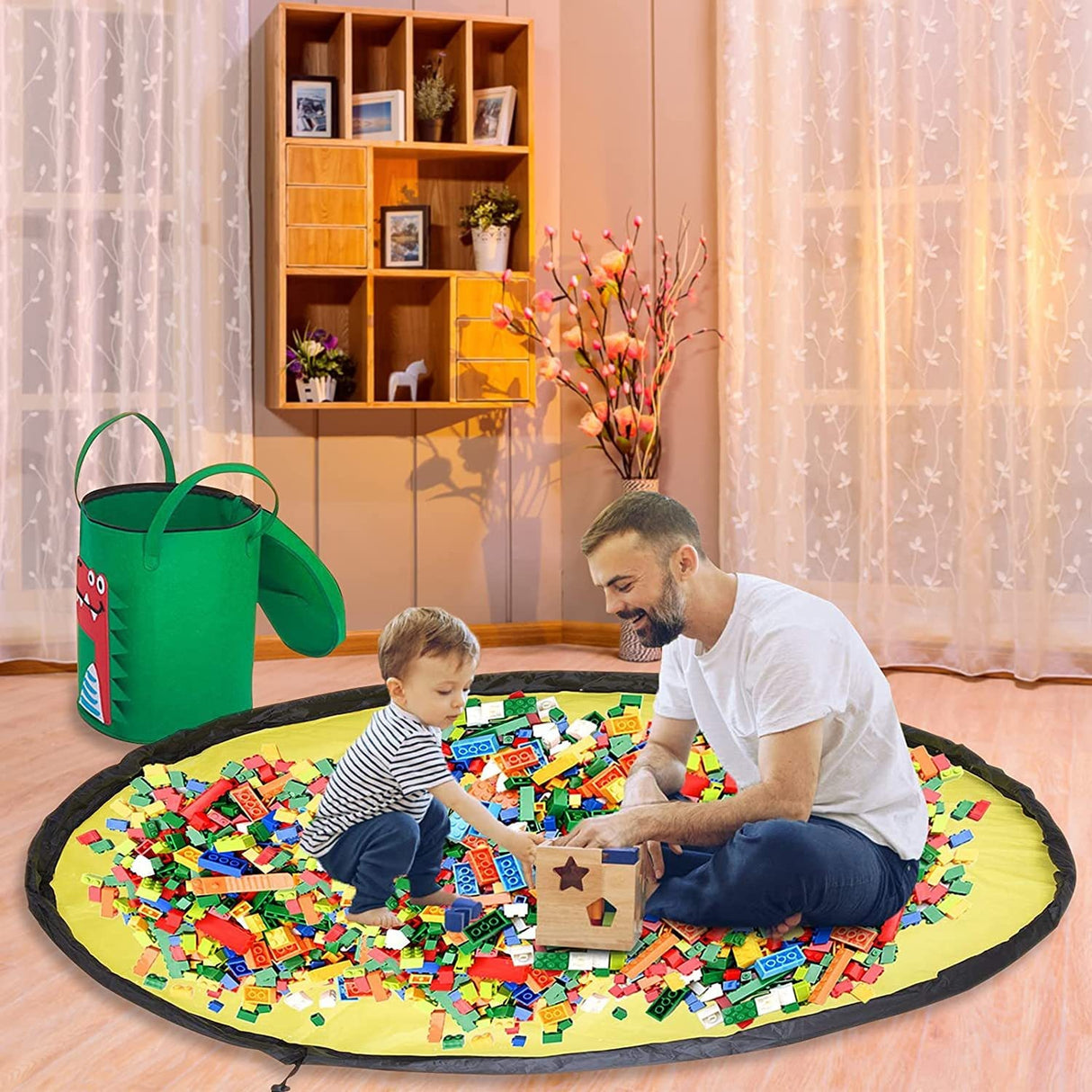 Cutie De Depozitare 2In1, Impermeabila, Covor Pentru Jucarii Si Lego 150Cm, Capacitate Mare, Cu Manere, Cu Sfori, Inaltime 40Cm - vivimall.ro