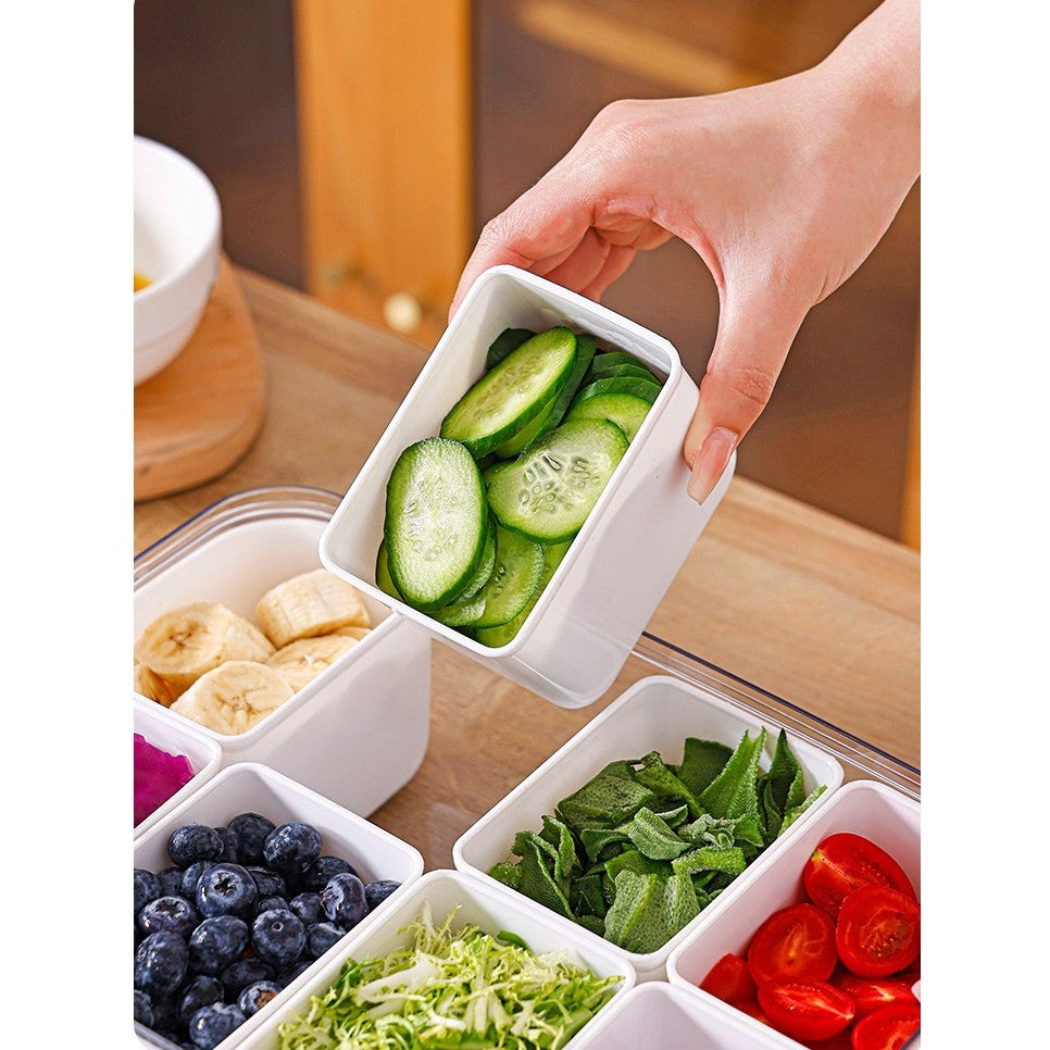 Cutie Pentru Depozitare Alimente, 8 Compartimente Cu Capac, Material Pet+Pp, 29 X 20 X 9 Cm, Alb/Transparent - vivimall.ro