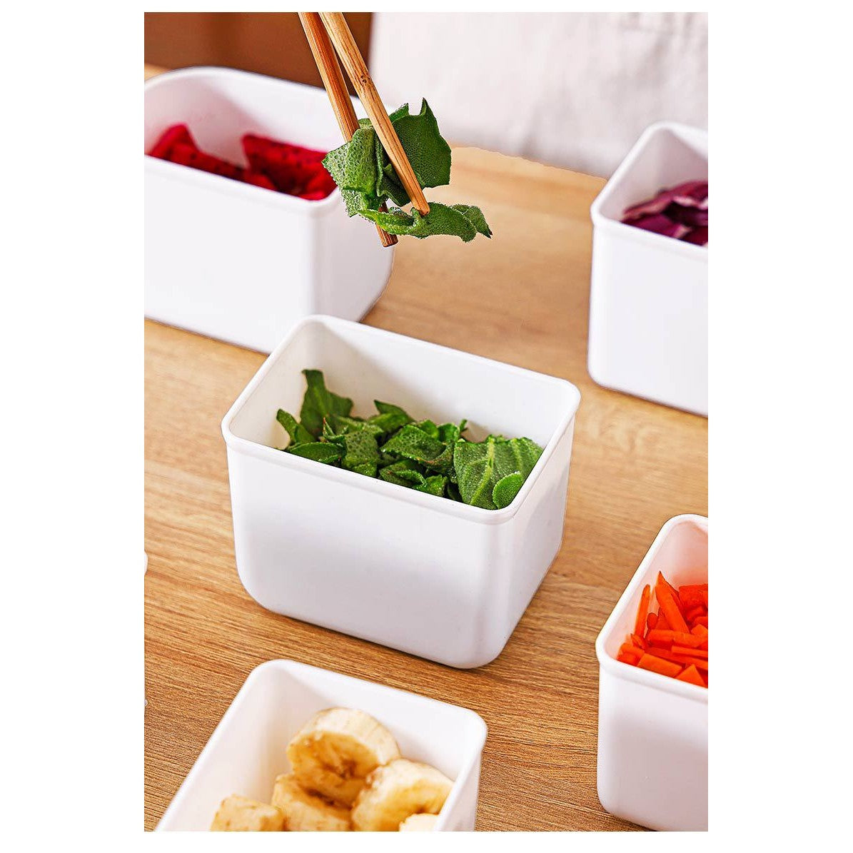 Cutie Pentru Depozitare Alimente, 8 Compartimente Cu Capac, Material Pet+Pp, 29 X 20 X 9 Cm, Alb/Transparent - vivimall.ro