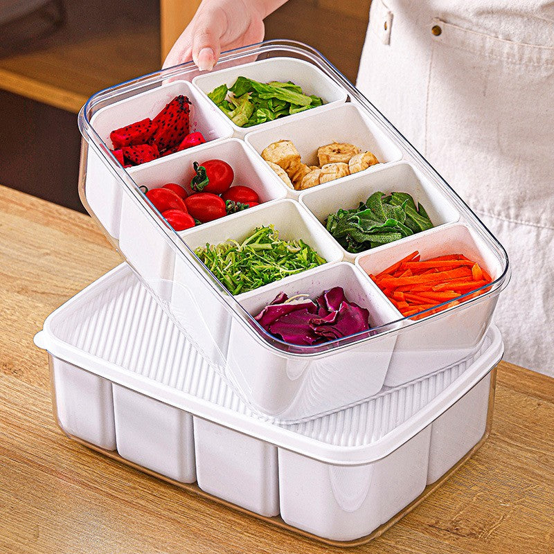 Cutie Pentru Depozitare Alimente, 8 Compartimente Cu Capac, Material Pet+Pp, 29 X 20 X 9 Cm, Alb/Transparent - vivimall.ro