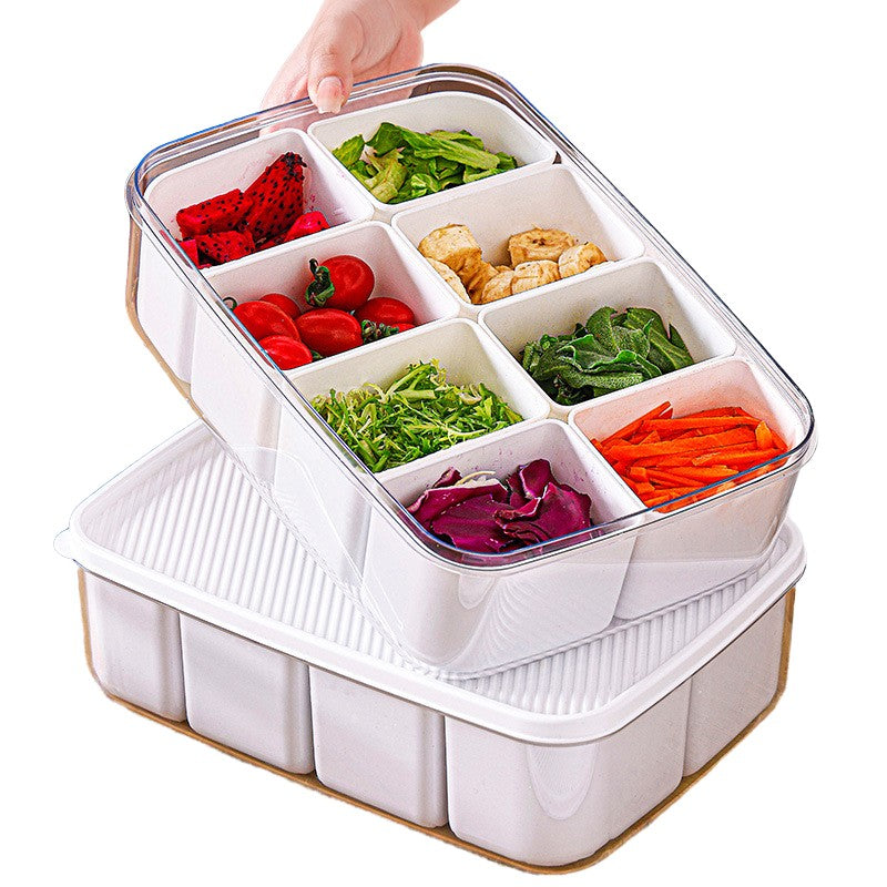 Cutie Pentru Depozitare Alimente, 8 Compartimente Cu Capac, Material Pet+Pp, 29 X 20 X 9 Cm, Alb/Transparent - vivimall.ro