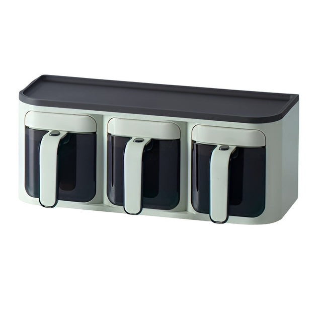 Cutie de Depozitare a Condimentelor, Vivimall, de Uz Casnic, Montare pe Perete, 3 Compartimente, 25.8 x 13.6 x 10.5cm, Verde-Negru - vivimall.ro