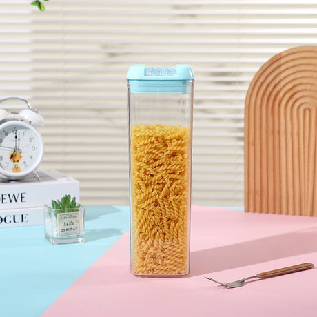 Cutie de Depozitare Alimente, Vivimall, 1.9L, Capac Albastru, din PP+PET, Inchidere Ermetica, 10 x 10 x 30.5 cm, Transparent - vivimall.ro