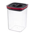 Cutie de Depozitare Alimente, Vivimall, Cutie de tip Container, Recipient pentru Cereale in Bucatarie, 11.5 x 11.5 x 15 cm, volum 1200 ml, Transparenta cu Capac Negru - vivimall.ro