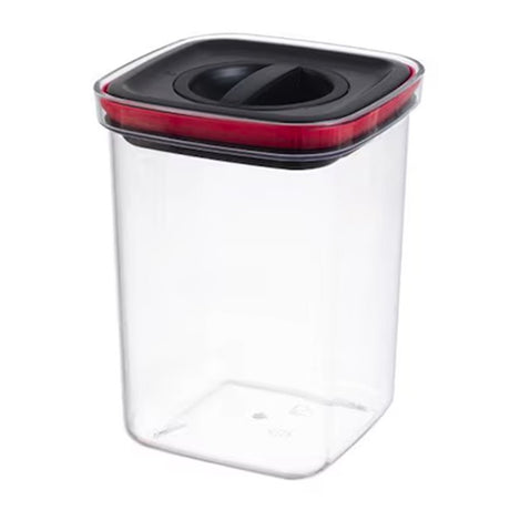 Cutie de Depozitare Alimente, Vivimall, Cutie de tip Container, Recipient pentru Cereale in Bucatarie, 11.5 x 11.5 x 15 cm, volum 1200 ml, Transparenta cu Capac Negru - vivimall.ro