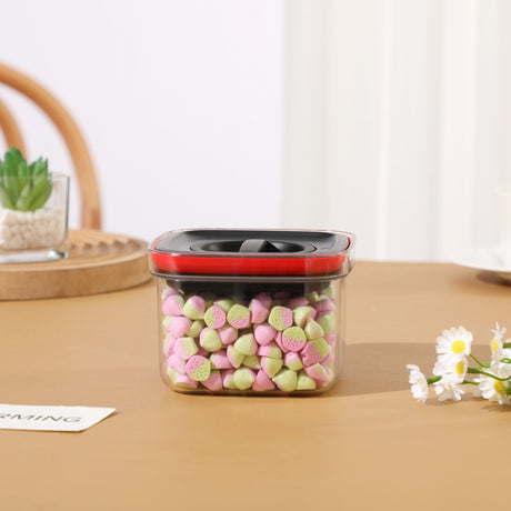 Cutie De Depozitare Alimente, Cutie De Tip Container, Recipient Pentru Cereale In Bucatarie, S 11.5 X 11.5 X 8 Cm, Volum 600 Ml, Transparenta Cu Capac Negru - vivimall.ro