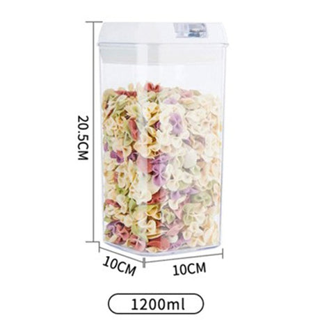 Cutie de Depozitare Alimente, Vivimall, Cutie de Depozitare tip Container pentru Bucatarie, cu Capac, Inchidere Ermetica, Cutie pentru Cereale, 20.5 x 10 x 10 cm, volum 1.2 L, Alb - vivimall.ro