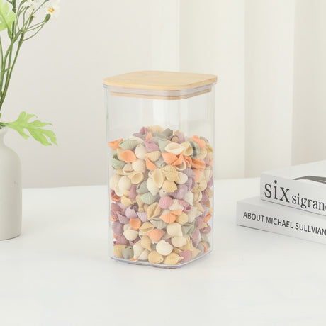 Cutie De Depozitare Alimente, Cutie De Tip Container, Cutie Pentru Cereale, Din Plastic, Capac Din Bambuc, 10 X, Volum 1.2L, Transparent - vivimall.ro