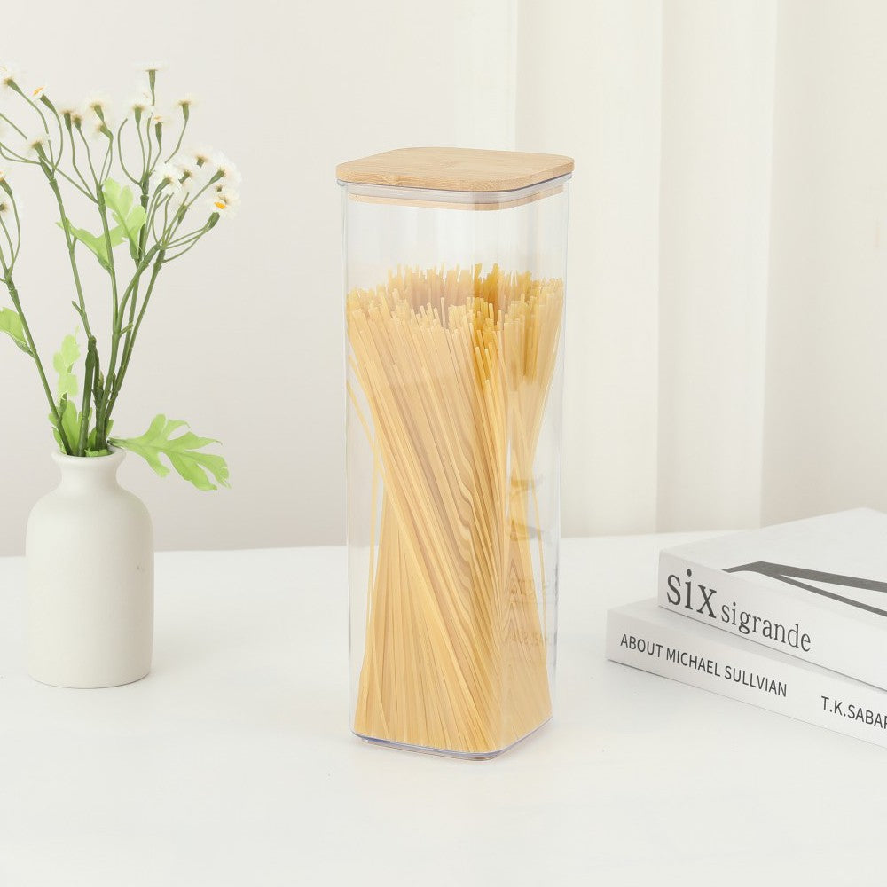 Cutie De Depozitare Alimente, Cutie De Tip Container, Cutie Pentru Cereale, Din Plastic, Capac Din Bambuc, 10 X, Volum 1.2L, Transparent - vivimall.ro