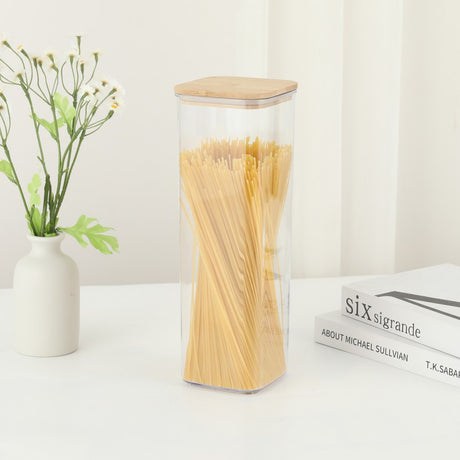 Cutie De Depozitare Alimente, Cutie De Tip Container, Cutie Pentru Cereale, Din Plastic, Capac Din Bambuc, 10 X, Volum 1.2L, Transparent - vivimall.ro