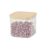 Cutie De Depozitare Alimente, Cutie De Tip Container, Cutie Pentru Cereale, Din Plastic, Capac Din Bambuc, 10 X 10 X 8 Cm, Volum 0.5 L, Transparenta - vivimall.ro