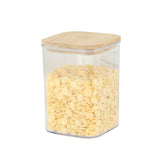 Cutie De Depozitare Alimente, Cutie De Tip Container, Cutie Pentru Cereale, Din Plastic, Capac Din Bambuc, 10 X 10 X 14 Cm, Volum 0.8 L, Transparent - vivimall.ro