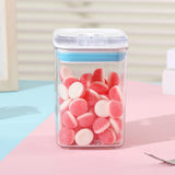 Cutie De Depozitare Alimente, Tip Container, 0.8L, 10X10X15.5 Cm, Recipiente Pentru Cereale In Bucatarie, Transparente Cu Capac Alb-Albastru - vivimall.ro