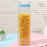 Cutie de Depozitare Alimente, Vivimall, tip Container, 1.9L, 10x10x30.5 cm, Recipiente pentru Cereale in Bucatarie,  Transparente cu Capac Alb-Albastru - vivimall.ro