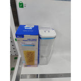 Cutie de Depozitare Alimente, Vivimall, tip Container, 1.9L, 10x10x30.5 cm, Recipiente pentru Cereale in Bucatarie,  Transparente cu Capac Alb-Albastru - vivimall.ro
