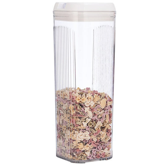 Cutie de Depozitare Alimente, Vivimall, Cutie de Tip Container, 3.7L, 12.5x12.5x36.5 cm, Recipiente pentru Cereale in Bucatarie, Transparente cu Capac Alb - vivimall.ro