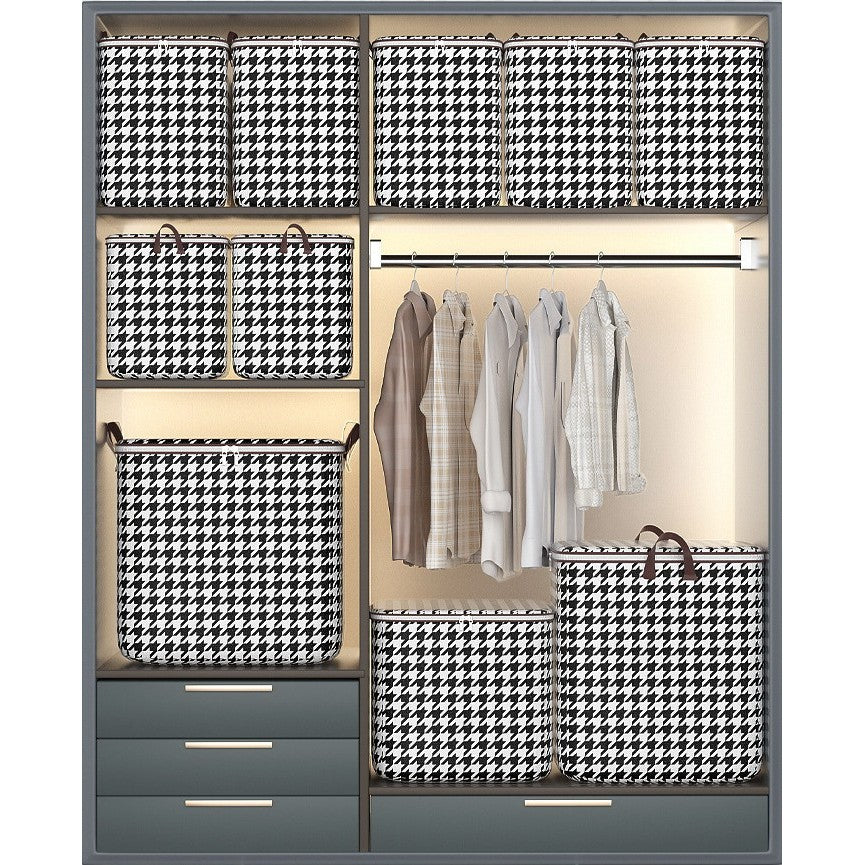 Cutie de Depozitare cu Fermoar, Flippy, Pliabila, Maner Ranforsat, Fermoar Rezistent, pentru Haine, Paturi, Plapumi, Perne, Lenjerii de Pat, Jucarii, 80 Litri, in Carouri, Alb-Negru